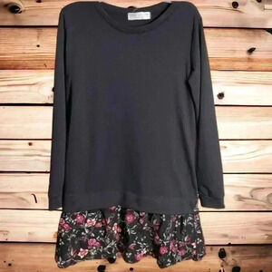Women’s Size Small Love, Taza Dress. Black With Pink, Flower-Print Skirt.
